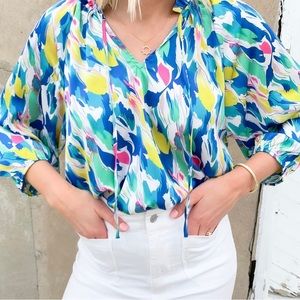 NWT ee:some Watercolor Printed Long Sleeve Blouse - Medium